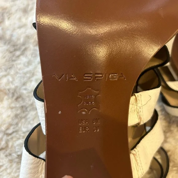 Via Spiga White Leather Strappy Block Heel Sandals Size 8 - Picture 7 of 9